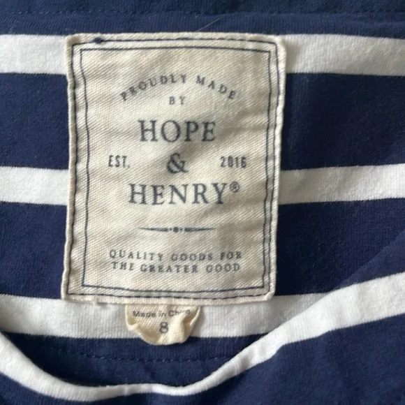 Hope & Henry Navy Striped Dress with Chambray Blue Skirt & optional belt, Size 8 - Picture 5 of 5